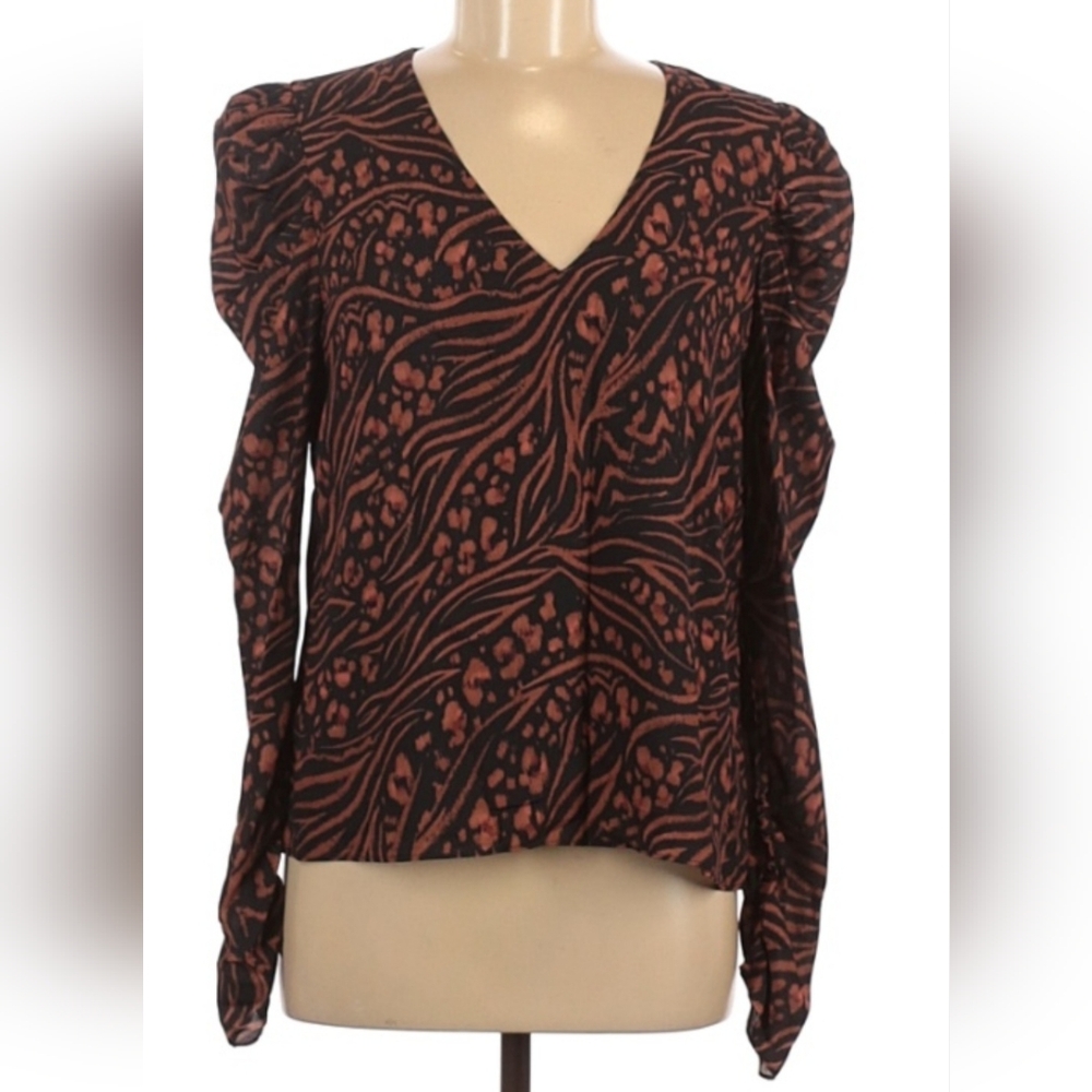 Evereve - Allison Joy - Long Sleeve Abstract Print Top in Brown & Black Size M
